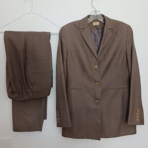 Caslon SILK Women:s SUIT Sz M Brown 2 Piece long Jacket Blazer & Pants Vintage
